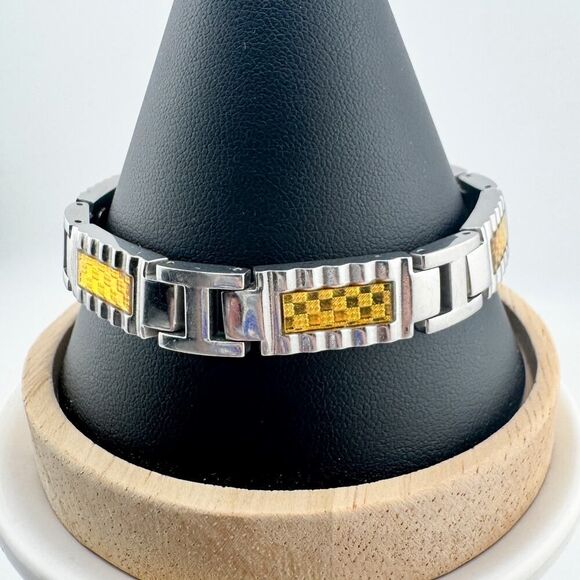 Vintage 38 Degrees Stainless Steel Men's Bracelet Modernist Retro Signed - Picture 3 of 8